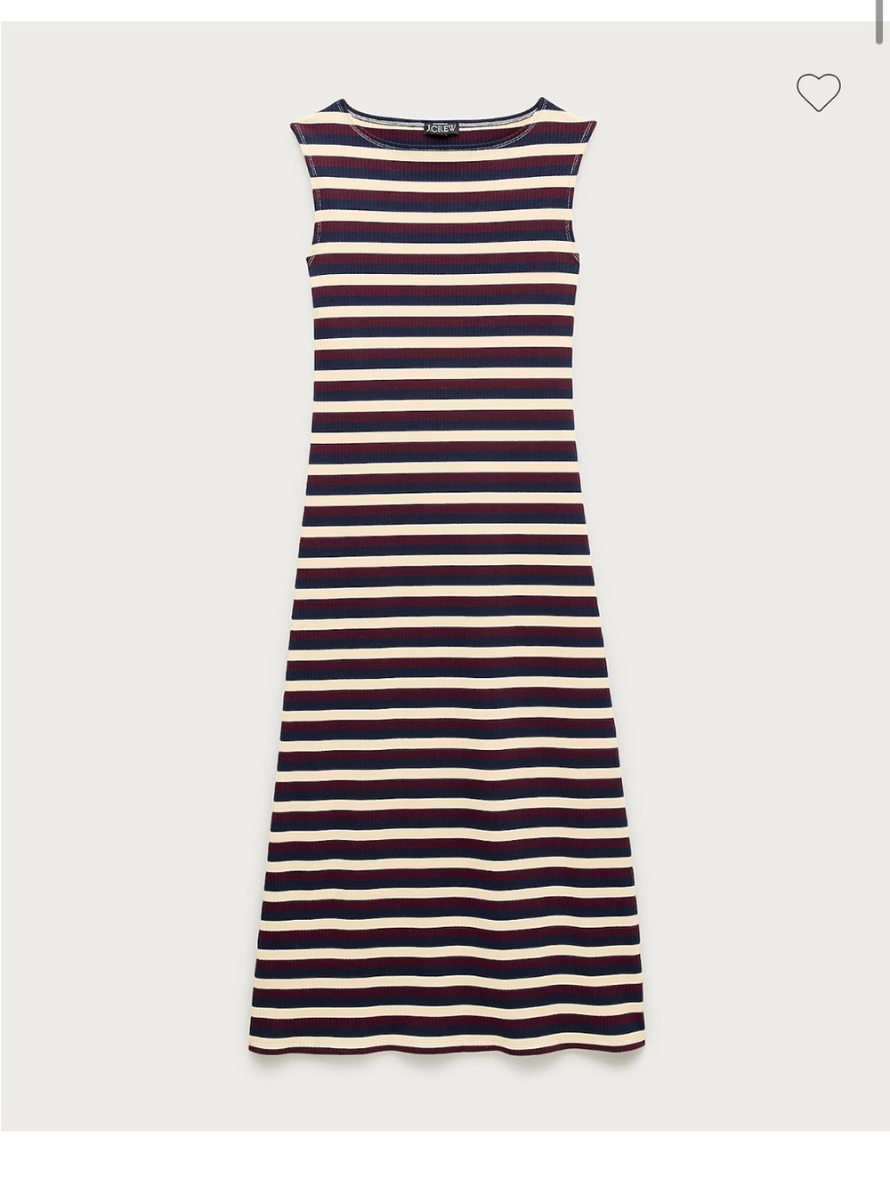 J. Crew Sleeveless Midi Boatneck Dress in Navy, Burgundy & Cream Stripes
